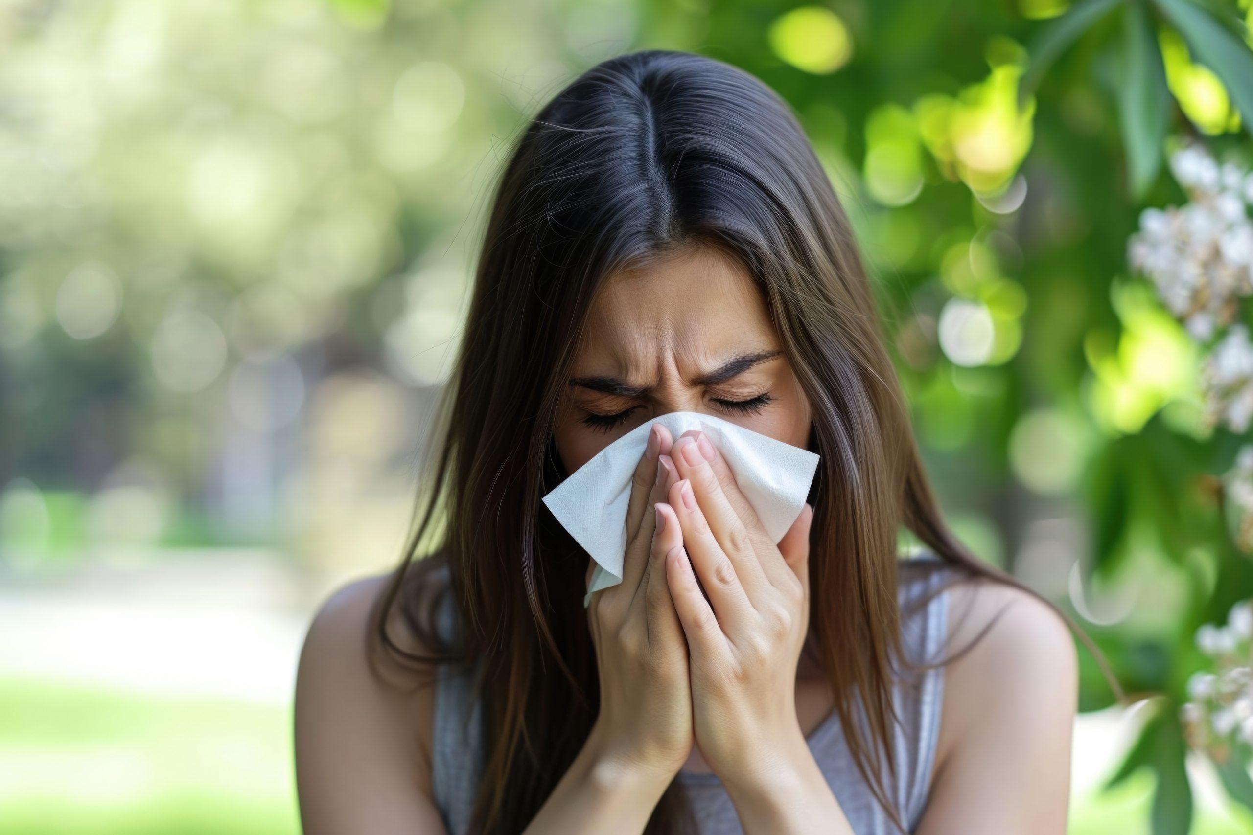 Woman With Allergy Symptom Blows Her Nose. (Allergiker am Arbeitsplatz)
