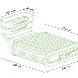 90°-Adapter Art. 015 für den PlasmaMade E-Filter GUC 1314 – zweiteilig, für platzsparende Sockelmontage, passend zum Naber COMPAIR flow 150.