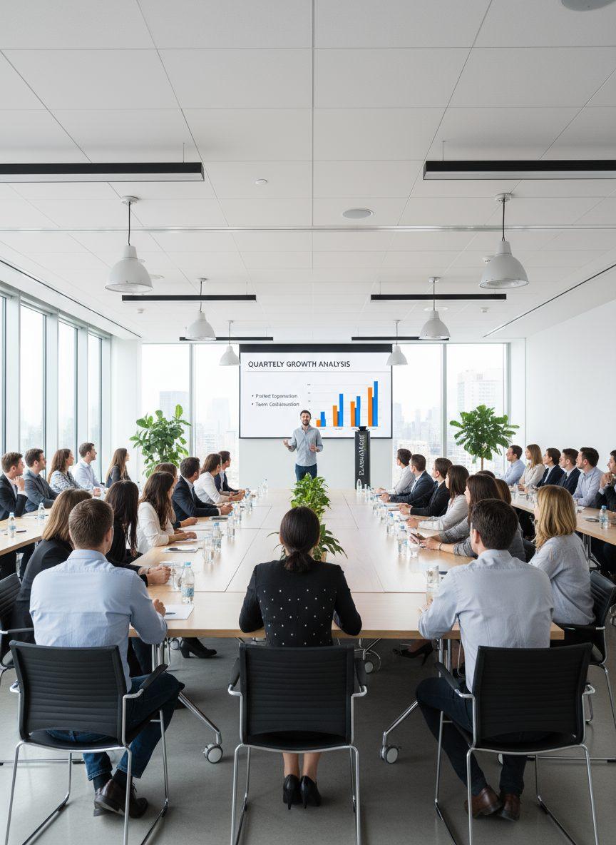 Ein voll Besuchter Konferenzraum, wo ein Meeting stattfindet