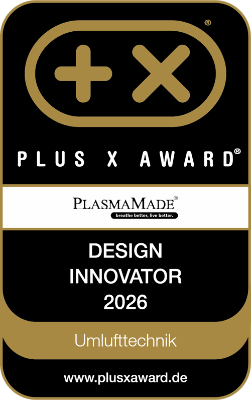 PLUS X AWARD Siegel: PlasmaMade – Design Innovator 2026 in der Kategorie Umlufttechnik