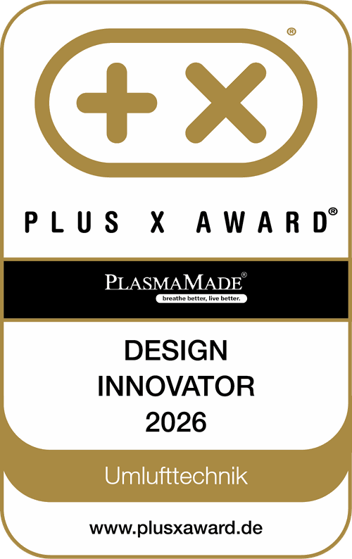 PLUS X AWARD Siegel: PlasmaMade – Design Innovator 2026 in der Kategorie Umlufttechnik